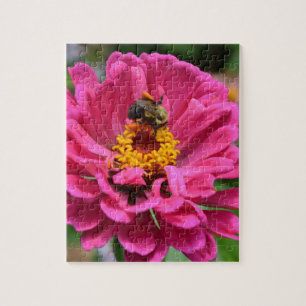 Puzzle Fleur rose et Bumble bebe