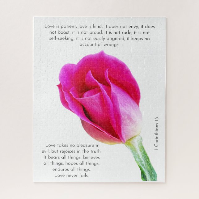 Puzzle Fleur rose simple sur blanc, Corinthians Verse (Vertical)