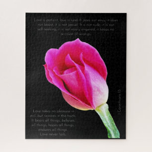 Puzzle Fleur rose simple sur noir, Corinthians Verse