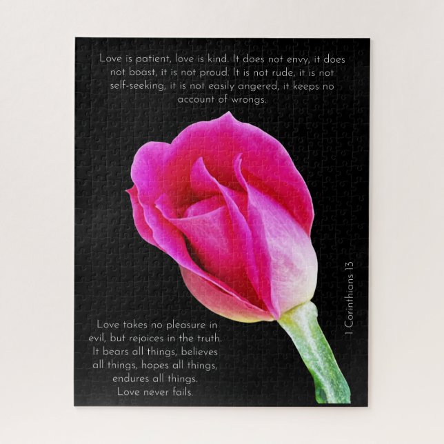 Puzzle Fleur rose simple sur noir, Corinthians Verse (Vertical)