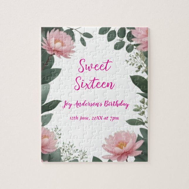 Puzzle Fleur rose vintage vert eucalyptus 16e anniversair (Vertical)