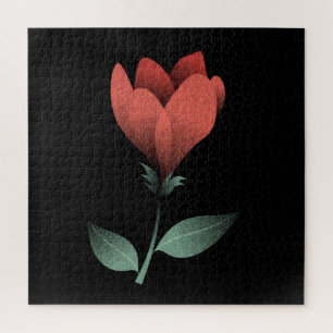 Puzzle Fleur rouge minimaliste sur fond noir