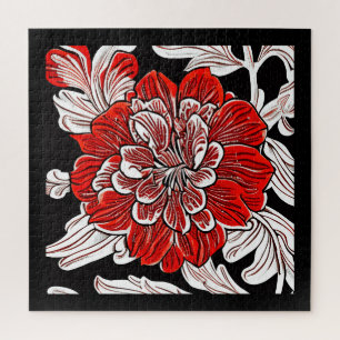 Puzzle Fleur rouge noir et blanc Art Nouveau