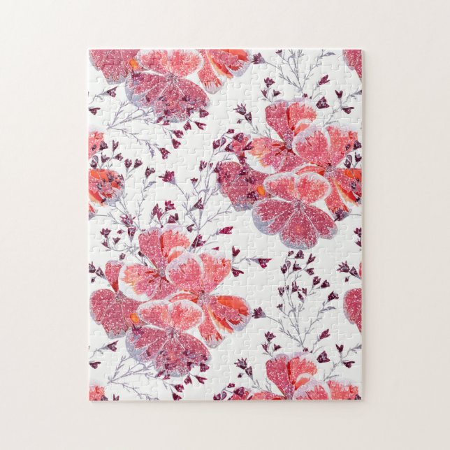 Puzzle Fleur rouge rose sur blanc. (Vertical)