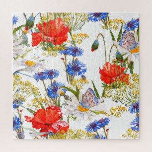 Puzzle Fleur sauvage : couleur bleu foncé bleu clair