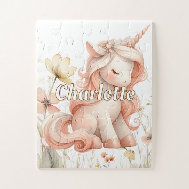 Puzzle Fleur sauvage de licorne pastel fantaisiste (Vertical)