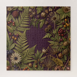 Puzzle Fleur Sauvage Ornée Fougère Baie Violet Foncé Bota