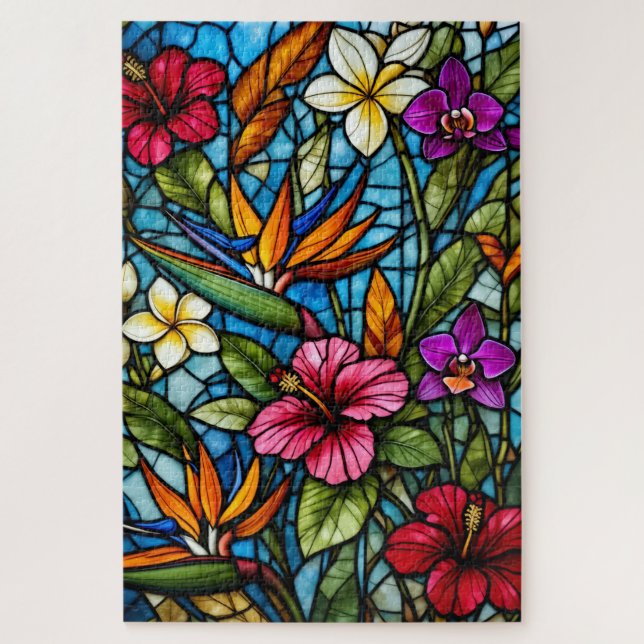 Puzzle Fleur tropicale en vitrail floral vibrant  (Vertical)