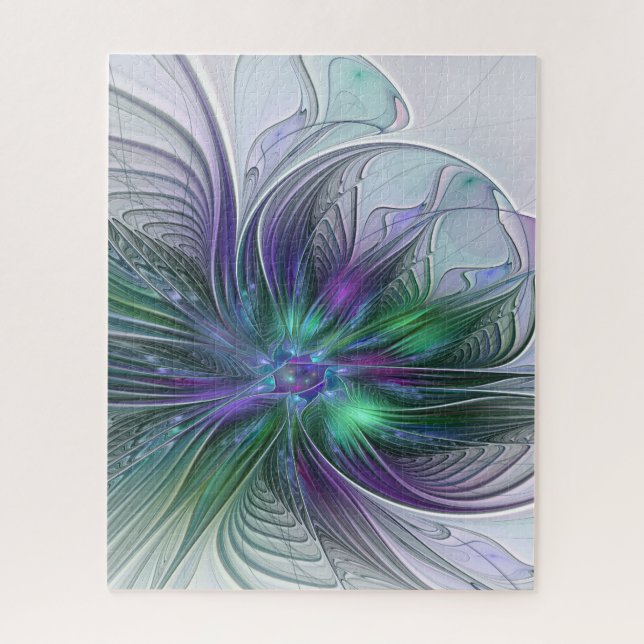 Puzzle Fleur vert violet Art Abstrait moderne Fractal (Vertical)