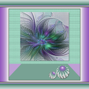 Puzzle Fleur vert violet Art Abstrait moderne Fractal