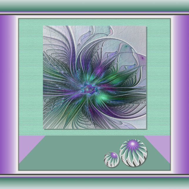 Puzzle Fleur verte abstraite moderne fractale violette (Créateur téléchargé)