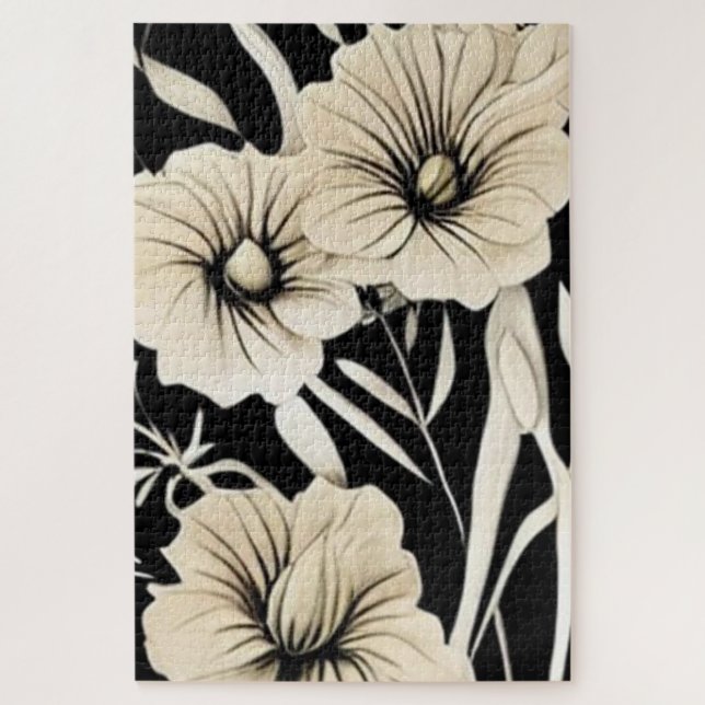 Puzzle Fleur vintage Art noir et beige (Vertical)