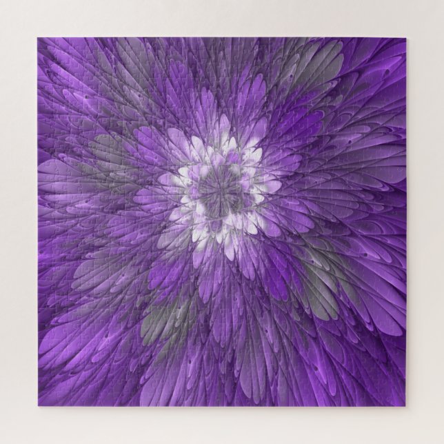 Puzzle Fleur Violette Psychedélique Art Fractal Abstrait (Vertical)