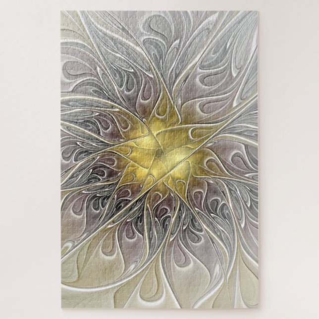 Puzzle Fleurir Avec Or Moderne Fleur Abstraite Fractale (Vertical)