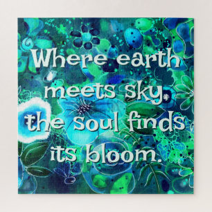 Puzzle Fleurs Abstraites Bleu Turquoise Vert Personnalisé