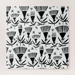 Puzzle Fleurs Abstraites en noir blanc : Motif élégant