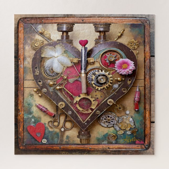 Puzzle Fleurs au rouge à lèvres Coeur Série Steampunk (Vertical)