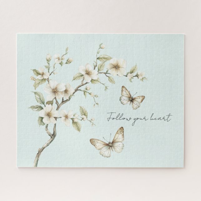 Puzzle Fleurs blanches de menthe Papillons   (Horizontal)