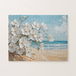 Puzzle Fleurs blanches sur la peinture à l'huile de plage