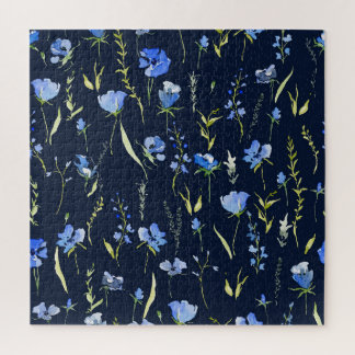 Puzzle Fleurs bleues rustiques : Illustration botanique.
