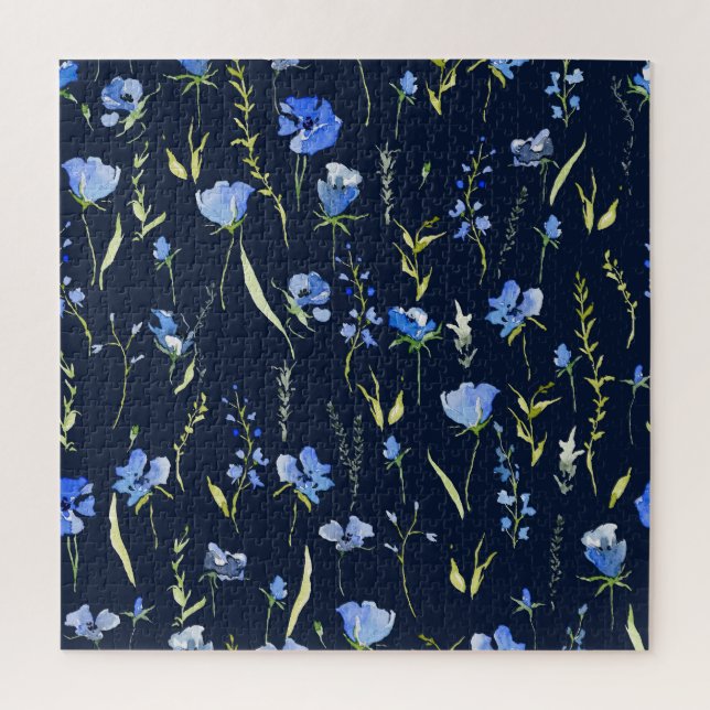 Puzzle Fleurs bleues rustiques : Illustration botanique. (Vertical)