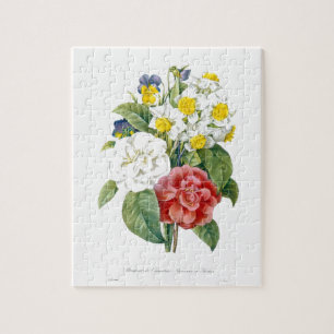 Puzzle fleurs botaniques colorées vintage par Redoute.