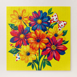 Puzzle Fleurs Colorées Audacieuses Pop Art Bouquet Points
