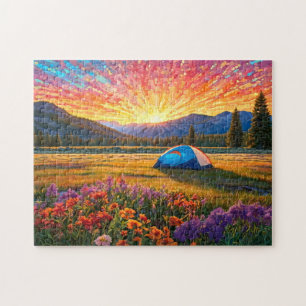 Puzzle Fleurs colorées de prairie tente de camping Art