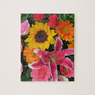 Puzzle fleurs colorées, gnome+ de jardin, l+ call