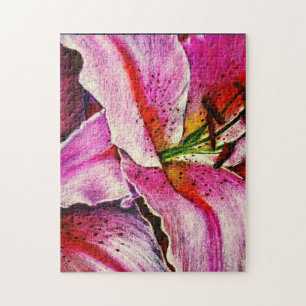 Puzzle fleurs contemporaines rose rouge et noire moderne