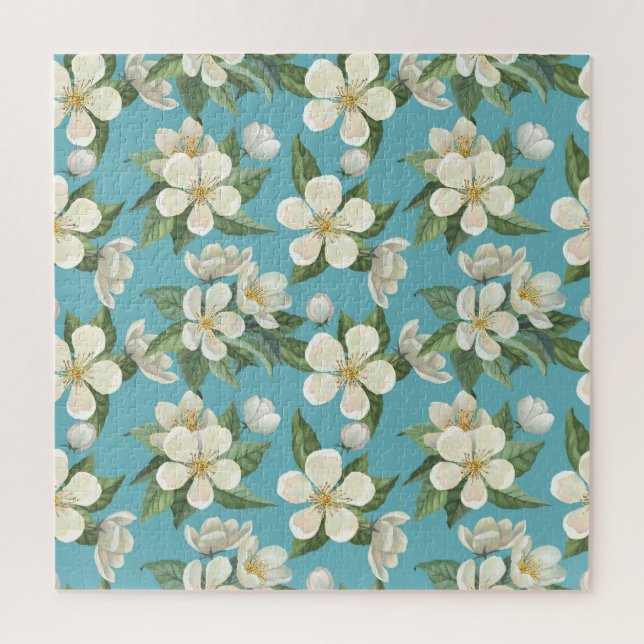 Puzzle Fleurs d'aquarelle blanche Feuilles verts (Vertical)