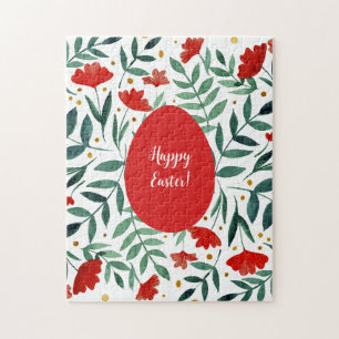 Puzzle Fleurs d'aquarelle de jardin magiques en rouge et