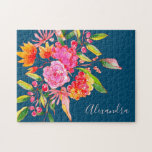 Puzzle Fleurs d'aquarelle rose et orange Nom de marine<br><div class="desc">Fleurs d'aquarelle rose et orange Nom de la marine Puzzle</div>