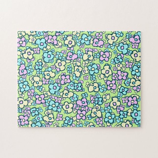 Puzzle Fleurs d'art populaire Printemps Vert Pastel Coule (Horizontal)