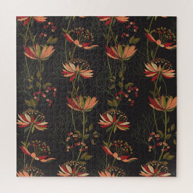 Puzzle Fleurs d'Astrantia : tissage vintage floral. (Vertical)
