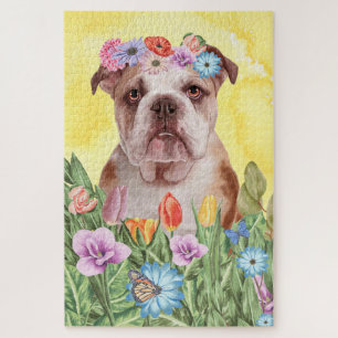 Puzzle Fleurs de Bulldog anglais