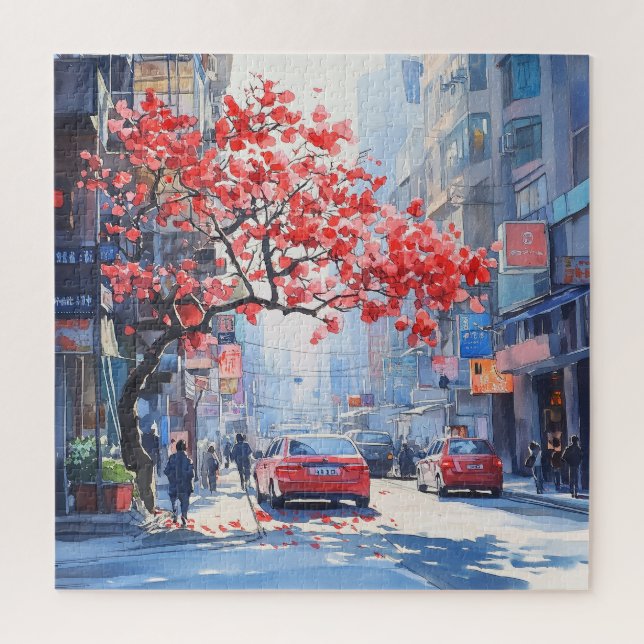 Puzzle Fleurs de cerisier dans un paysage urbain (Vertical)