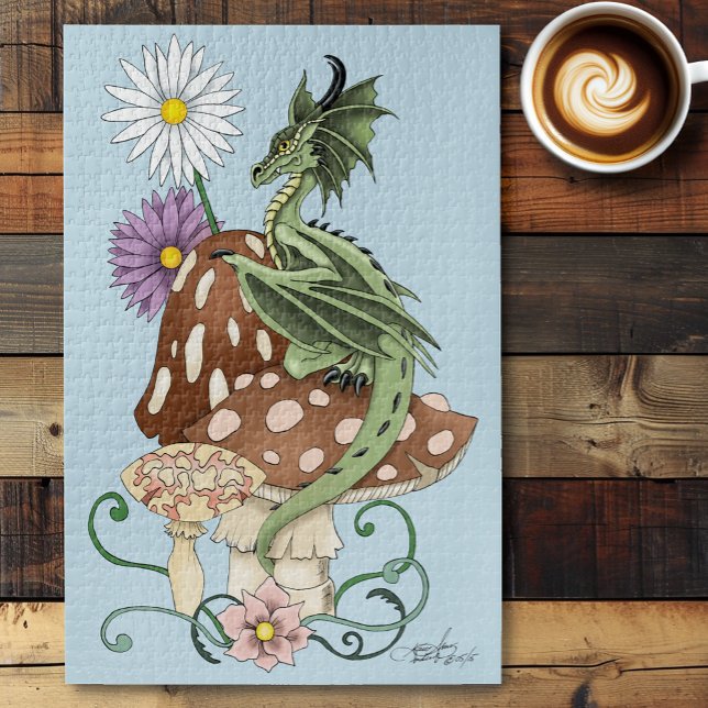 Puzzle Fleurs de Champignon Dragon Fantastique Vert Capri (Créateur téléchargé)