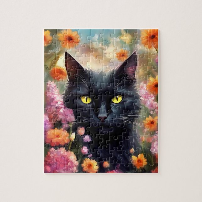 Puzzle Fleurs de chats noirs Jardin Chat 736 (Vertical)