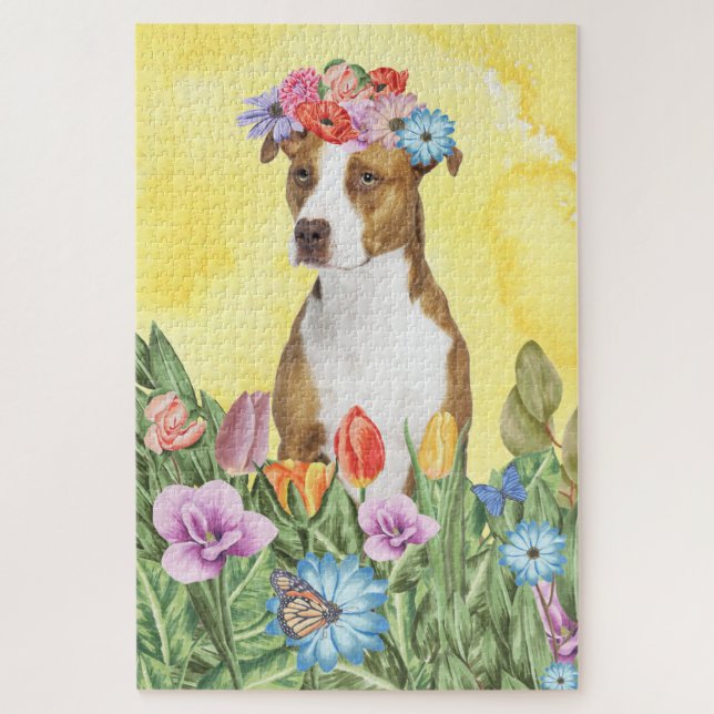 Puzzle Fleurs de chien Pitbull (Vertical)
