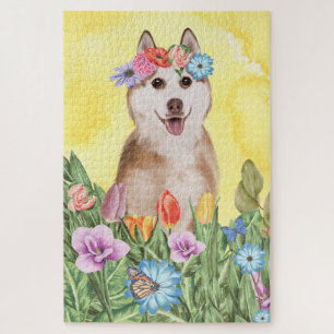Puzzle Fleurs de chiens Husky Sibérien