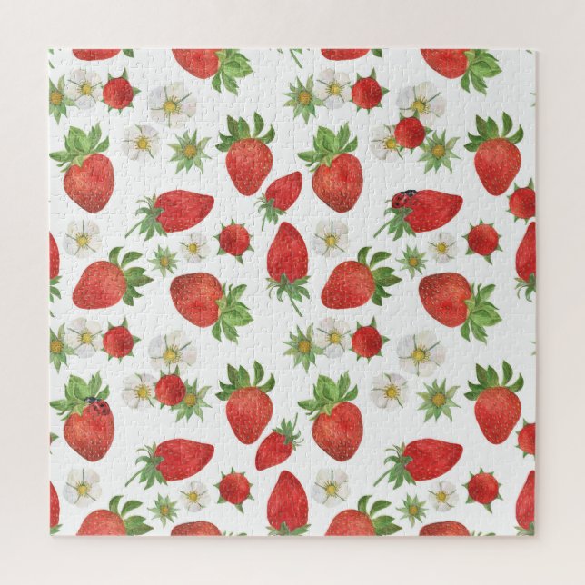 Puzzle Fleurs de fraises : Aquarelle Art sans fil (Vertical)