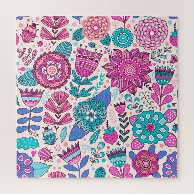 Puzzle Fleurs de gribouillis botaniques, texture transpar (Vertical)