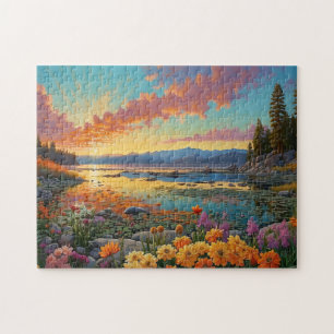 Puzzle Fleurs de lac de montagne colorées Art