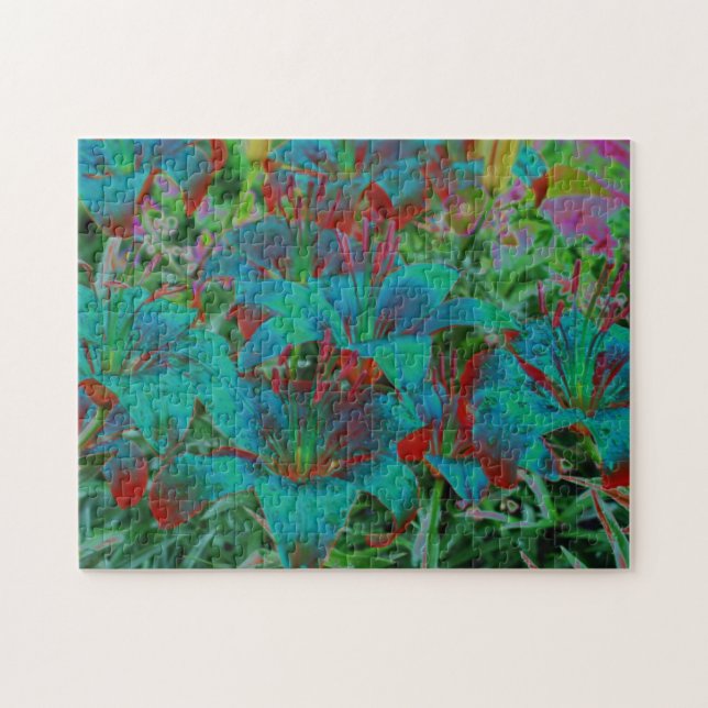 Puzzle Fleurs de lys bleus abstraits Art des gouttes de p (Horizontal)