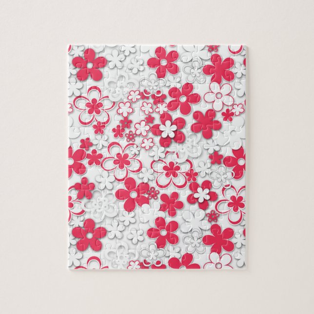 Puzzle Fleurs de papier rouge et blanc (Vertical)