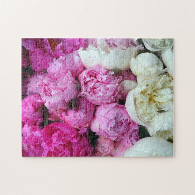 Puzzle Fleurs de pivoine rose et blanc (Horizontal)