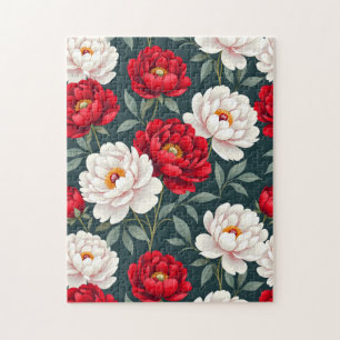 Puzzle Fleurs de pivoine rouges et blanches 