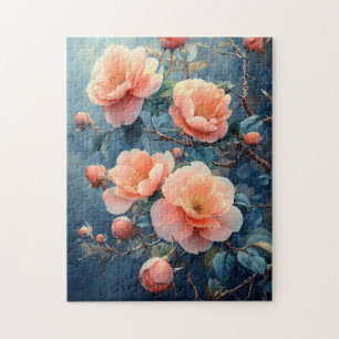 Puzzle Fleurs de pivoines roses vives Aquarelle