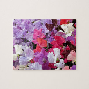Puzzle Fleurs de pois doux roses, violettes et blanches e